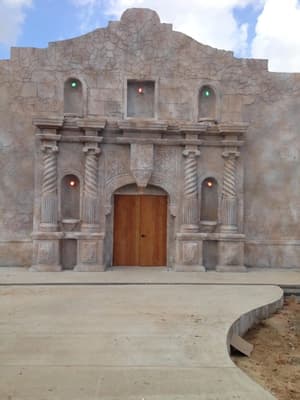 Facade of the chapel to look like the Alamo in Texas